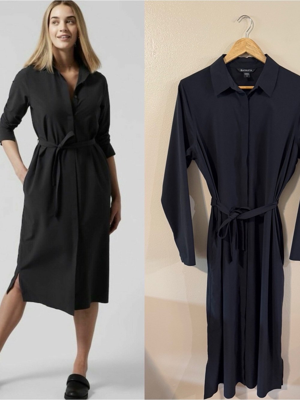 Athleta | Urbanite Black Midi Shirt Dress Long Sleeve Pockets Medium